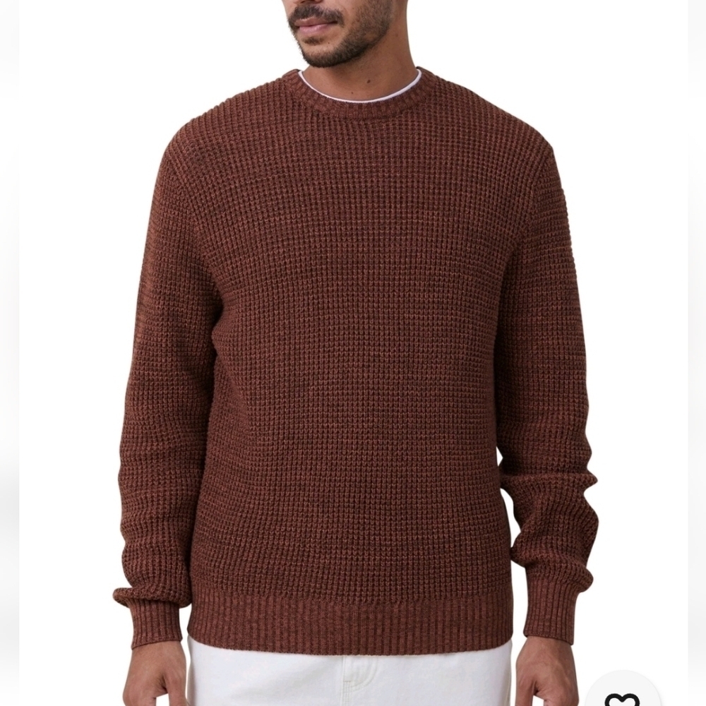 Cotton On Mens Woodland Knit Pullover Brown Ginger Twist Sweater Size XXL
